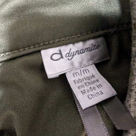 DYNAMITE | Army green mini skirt, crochet detail and gold zipper, size medium - Picture 2 of 4